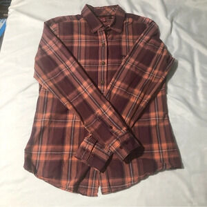 Cruel Girl Plaid Long Sleeve Button Down Shirt - Purple and  Peach Size Large